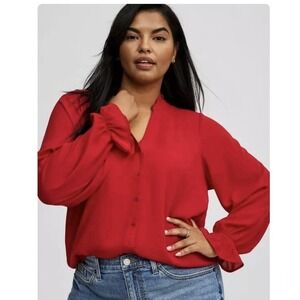 Torrid Red Ruffled Mandarin Collar Blouse